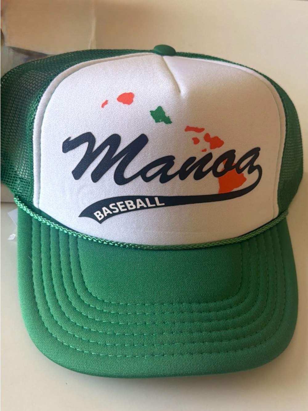 Manoa Hawaii Baseball Green White Trucker Hat One Size Breathable Graphic Print